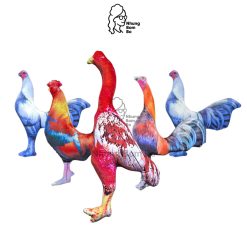 Gấu bông con gà trống, gà tre bằng vải in 3D ruột bông gòn một chân, gà tập lực, gà bông đồ chơi cho bé
